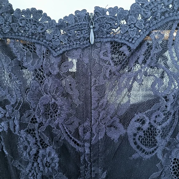 Shein Navy Blue Belted Lace Illusion Neckline Jumpsuit - Picture 6 of 7